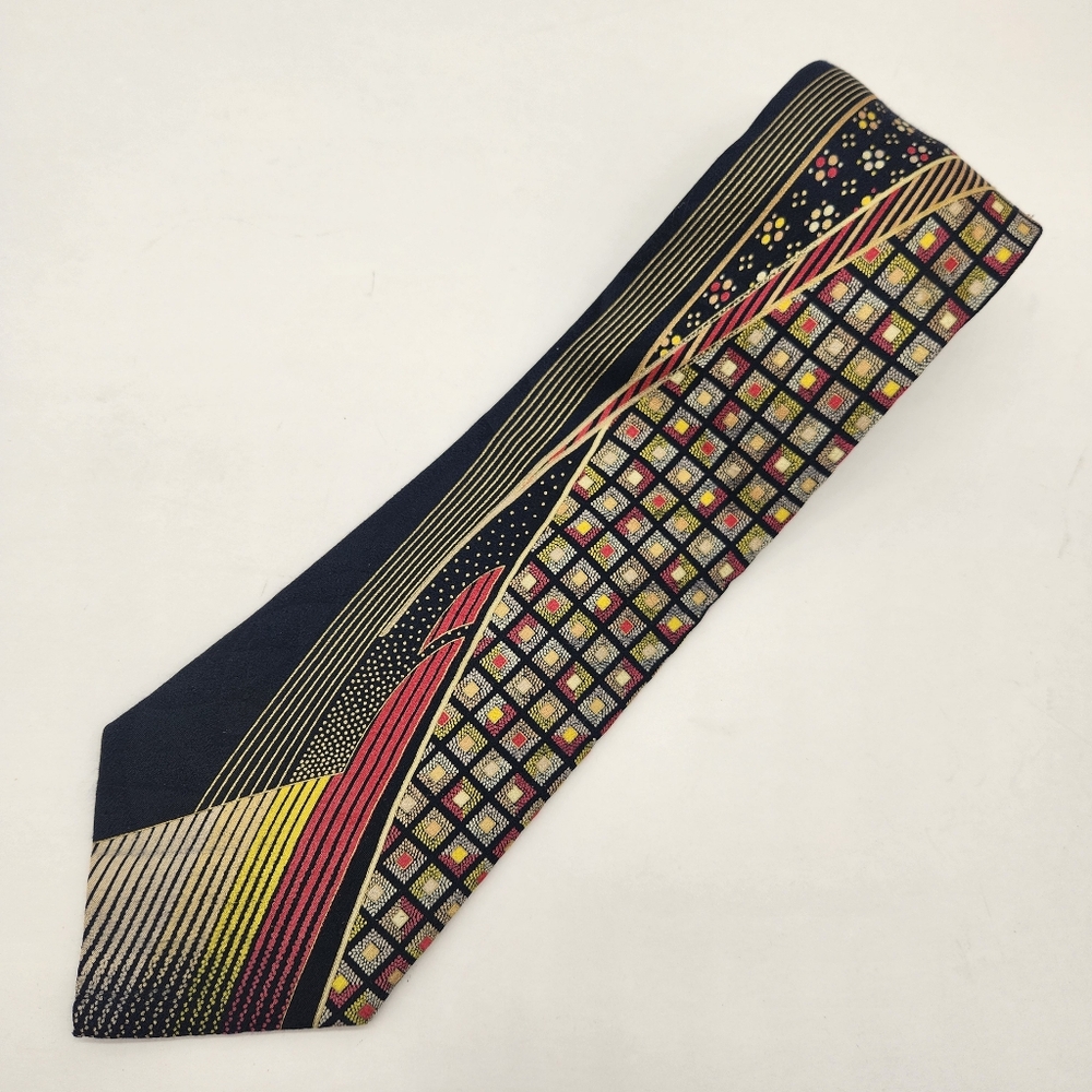 Vitaliano Pancaldi necktie black red 100%silk abstract tie luxury handmade Italy